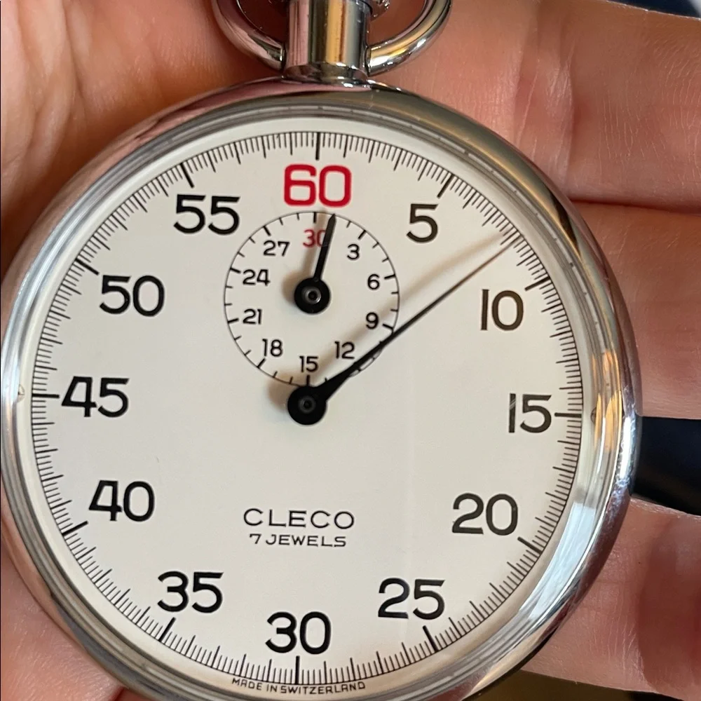 VTG Cleco Silver Stopwatch by Clebar Watch Co New York in original box.